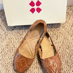 Brown Woven Leather Flats